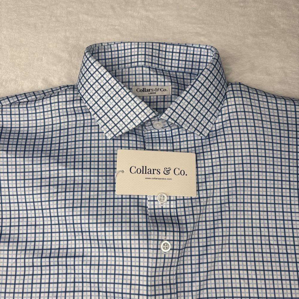 Collars and Co NWT Semi-Spread Collar Polo Blue Tattersall - Size Large